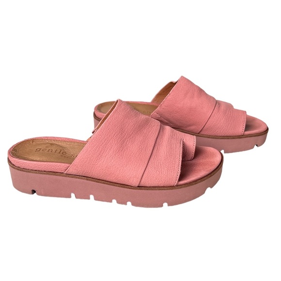 Gentle Souls by Kenneth Cole Pink Leather Toe Thong Platform Slides Sandals  6.5 - Picture 5 of 14